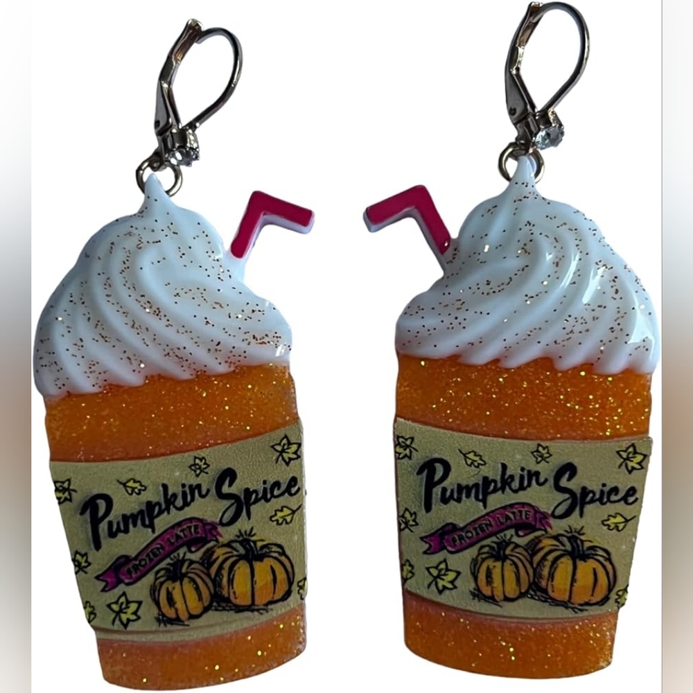 Betsey Johnson Pumpkin Spice Latte Dangle Earrings, New in Box